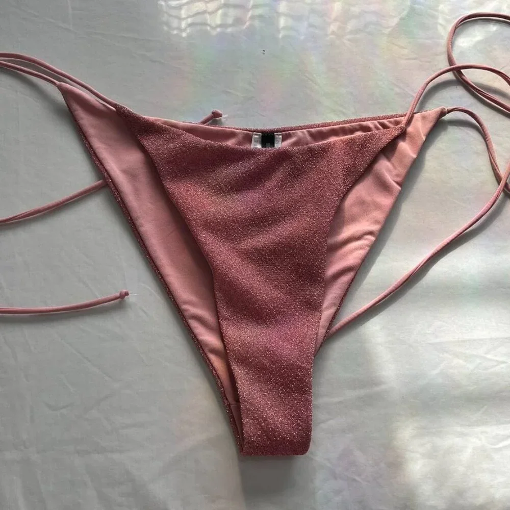 PrettyLittleThing Shimmer Tie Side Bikini Bottom Rose Pink Women’s 8